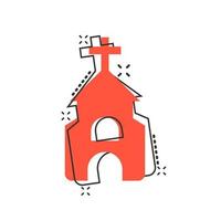 icono de la iglesia en estilo cómico. ilustración de dibujos animados de vector de capilla sobre fondo blanco aislado. efecto de salpicadura de concepto de negocio de edificio religioso.