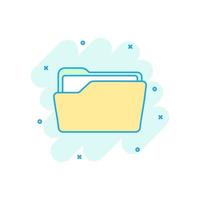 File folder icon in comic style. Documents archive vector cartoon illustration on white isolated background. Storage splash effect business concept.