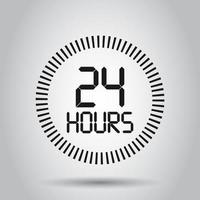 24 hours clock sign icon in flat style. Twenty four hour open vector illustration on isolated background. Timetable business concept.