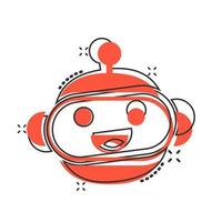 Cute robot chatbot icon in comic style. Bot operator vector cartoon illustration pictogram splash effect.