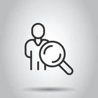 Search job vacancy icon in flat style. Loupe career vector illustration on white isolated background. Find people employer business concept.