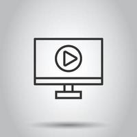 Tv screen icon in flat style. Video vector illustration on white isolated background. Computer monitor business concept.