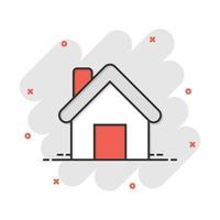 House building icon in comic style. Home apartment vector cartoon illustration pictogram. House dwelling business concept splash effect.