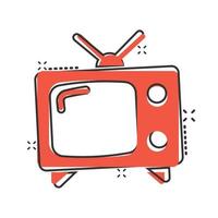 icono de vector de pantalla de tv retro en estilo cómico. vieja ilustración de dibujos animados de televisión sobre fondo blanco aislado. concepto de negocio de efecto de salpicadura de pantalla de tv.