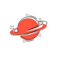 icono de Saturno en estilo cómico. ilustración de dibujos animados de vector de planeta sobre fondo blanco aislado. efecto de salpicadura del concepto de negocio espacial galaxy.