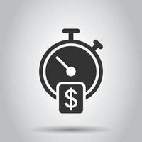 Time is money icon in flat style. Clock with dollar vector illustration on white isolated background. Currency business concept.