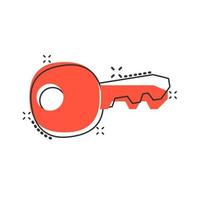 Key icon in comic style. Access login vector cartoon illustration pictogram. Password key business concept splash effect.