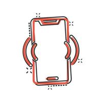 Smartphone blank screen icon in comic style. Mobile phone cartoon vector illustration on white isolated background. Telephone splash effect business concept.