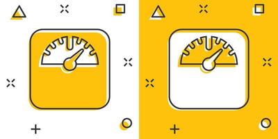 Scale icon in comic style. Balance cartoon vector illustration on white isolated background. Comparison splash effect business concept.