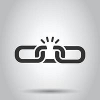 Chain broken icon in flat style. Network hyperlink vector illustration on white isolated background. Attach business concept.