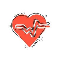 Vector cartoon heartbeat line with heart icon in comic style. Heartbeat concept illustration pictogram. Heart rhythm business splash effect concept.