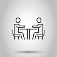 People with table icon in flat style. Teamwork conference vector illustration on white isolated background. Speaker dialog business concept.