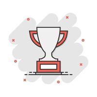 Vector cartoon trophy cup icon in comic style. Winner sign illustration pictogram. Award prize business splash effect concept.