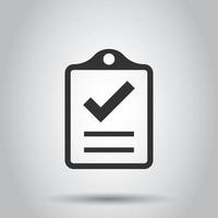 Document checklist icon in flat style. Report vector illustration on white isolated background. Paper sheet business concept.