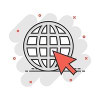 Vector cartoon go to web icon in comic style. Globe world sign illustration pictogram. WWW url business splash effect concept.