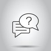 Question mark icon in flat style. Discussion speech bubble vector illustration on white isolated background. Faq business concept.