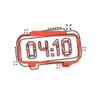 Clock sign icon in comic style. Time management vector cartoon illustration on white isolated background. Timer business concept splash effect.