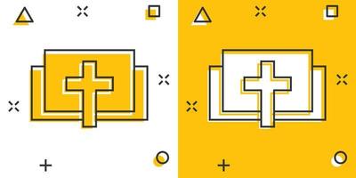 icono de libro de la biblia en estilo cómico. ilustración de vector de dibujos animados de fe de iglesia sobre fondo blanco aislado. concepto de negocio de efecto de salpicadura de espiritualidad.