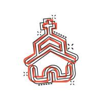 Church icon in comic style. Chapel vector cartoon illustration on white isolated background. Religious building business concept splash effect.