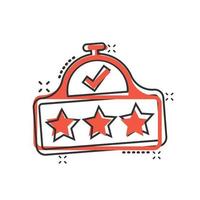 Rating result icon in comic style. Clock with stars cartoon vector illustration on white isolated background. Satisfaction splash effect business concept.