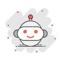 lindo icono de robot chatbot en estilo cómico. pictograma de ilustración de dibujos animados de vector de operador de bot. efecto de salpicadura de concepto de negocio de personaje de chatbot inteligente.