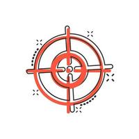 Shooting target vector icon in comic style. Aim sniper symbol cartoon illustration on white background. Target aim business concept splash effect.