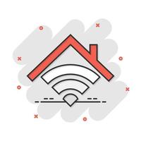 Smart home icon in comic style. House control vector cartoon illustration pictogram. Smart home business concept splash effect.