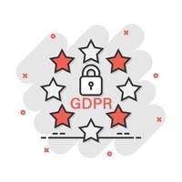 General data protection regulation padlock vector icon in comic style. GDPR illustration background. GDPR concept splash effect.