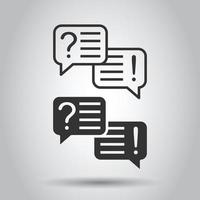 Question and answer icon in flat style. Dialog speech bubble vector illustration on white isolated background. Forum chat business concept.