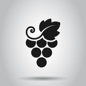Grape fruits sign icon in flat style. Grapevine vector illustration on isolated background. Wine grapes business concept.