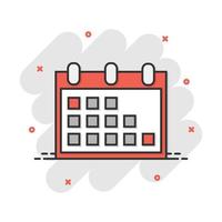 Vector cartoon calendar icon in comic style. Calendar sign illustration pictogram. Month business splash effect concept.