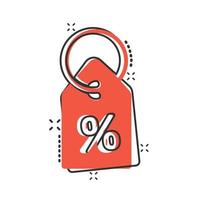 Price tag icon in comic style. Label cartoon vector illustration on white isolated background. Sale coupon splash effect business concept.