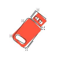 Usb drive icon in comic style. Flash disk vector cartoon illustration on white isolated background. Digital memory splash effect business concept.