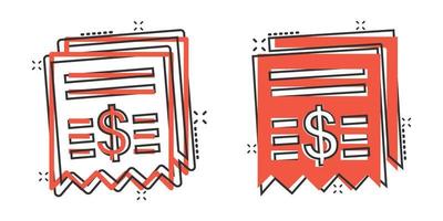 Money check icon in comic style. Checkbook cartoon vector illustration on white isolated background. Finance voucher splash effect business concept.