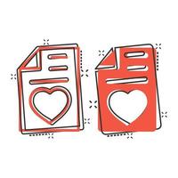 Wishlist icon in comic style. Like document cartoon vector illustration on white isolated background. Favorite list splash effect business concept.