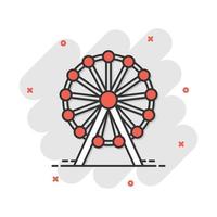 Vector cartoon ferris wheel icon in comic style. Carousel in park sign illustration pictogram. Amusement ride business splash effect concept.