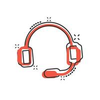 Helpdesk icon in comic style. Headphone cartoon vector illustration on white isolated background. Chat operator splash effect business concept.