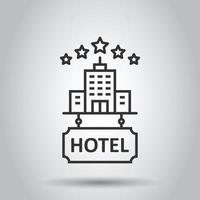 Hotel 5 stars sign icon in flat style. Inn building vector illustration on white isolated background. Hostel room business concept.