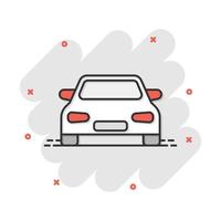 icono de coche de dibujos animados de vector en estilo cómico. pictograma de ilustración de vehículo automóvil. concepto de efecto de salpicadura de sedán de coche.