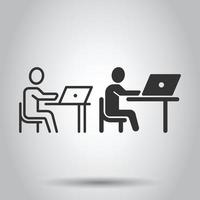 People with laptop computer icon in flat style. Pc user vector illustration on white isolated background. Office manager business concept.