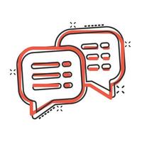 Speak chat sign icon in comic style. Speech bubbles cartoon vector illustration on white isolated background. Team discussion button splash effect business concept.