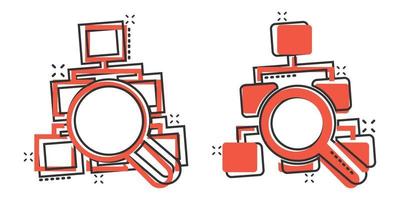 icono de diagrama de jerarquía en estilo cómico. ilustración de vector de dibujos animados de búsqueda de estructura sobre fondo blanco aislado. concepto de negocio de efecto de salpicadura de flujo de trabajo de organización.