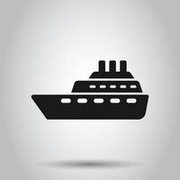 Ship cruise sign icon in flat style. Cargo boat vector illustration on isolated background. Vessel business concept.