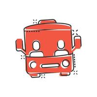 icono de autobús en estilo cómico. ilustración de vector de dibujos animados de entrenador sobre fondo blanco aislado. concepto de negocio de efecto de salpicadura de vehículo autobus.