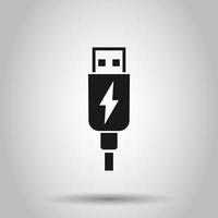 Usb cable icon in flat style. Electric charger vector illustration on isolated background. Battery adapter business concept.