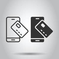 Smartphone paying icon in flat style. Nfc credit card vector illustration on white isolated background. Banking business concept.