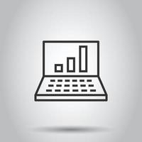 Laptop chart icon in flat style. SEO data vector illustration on white isolated background. Computer diagram business concept.