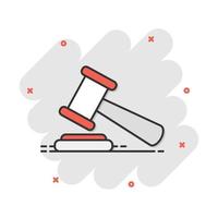 Vector cartoon auction hammer icon in comic style. Court tribunal sign illustration pictogram. Hammer business splash effect concept.