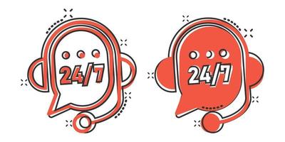 Helpdesk icon in comic style. Headphone cartoon vector illustration on white isolated background. Chat operator 24 7 splash effect business concept.