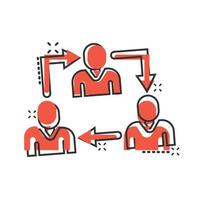 People referral icon in comic style. Business communication cartoon vector illustration on white background. Reference teamwork splash effect business concept.